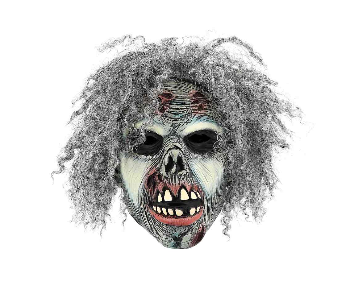 Maska lateksowa Szalony Zombie, z włosami