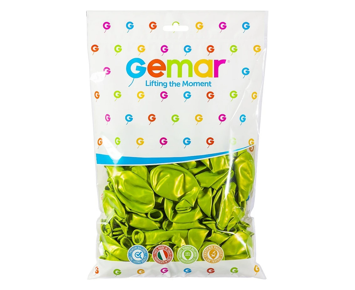 Balony Gemar 12", metalik pistacjowe, 100szt. KK