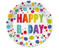 Talerzyki papierowe Happy B''Day Dots, 18 cm,  8 szt.