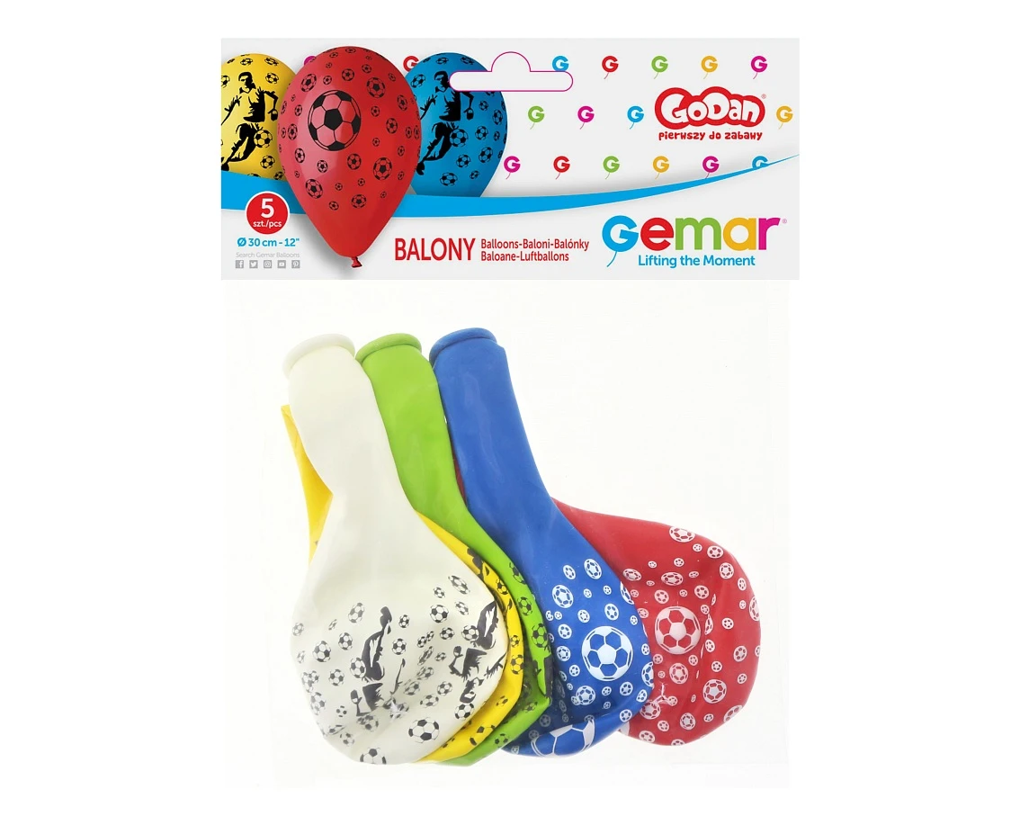 Balony Gemar 12", pastel premium "piłkarze", 5szt.