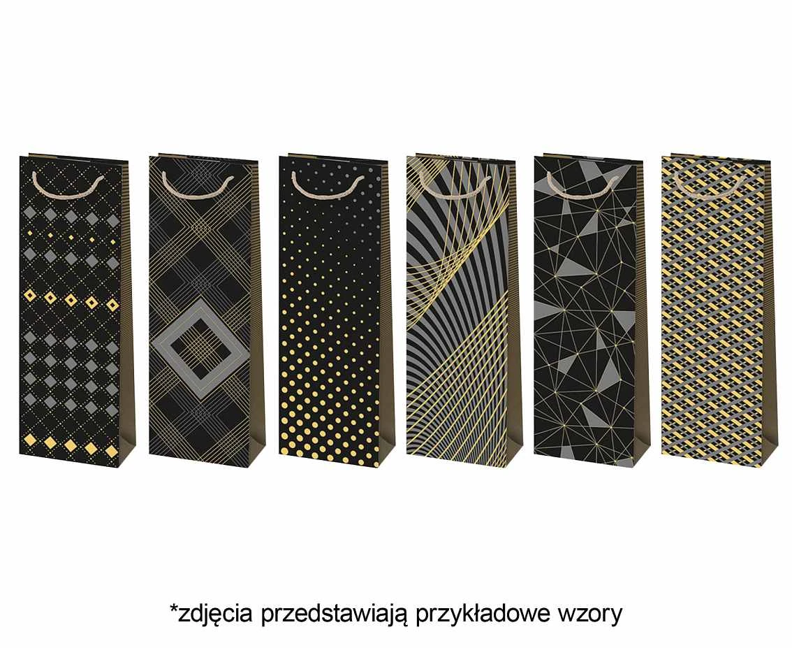 Torebka prezentowa złocona T15Z 130x380x110 Ogólne zest. 15 Grafika - Ciemne, Kobiece, Męskie, Złote, 1 szt.