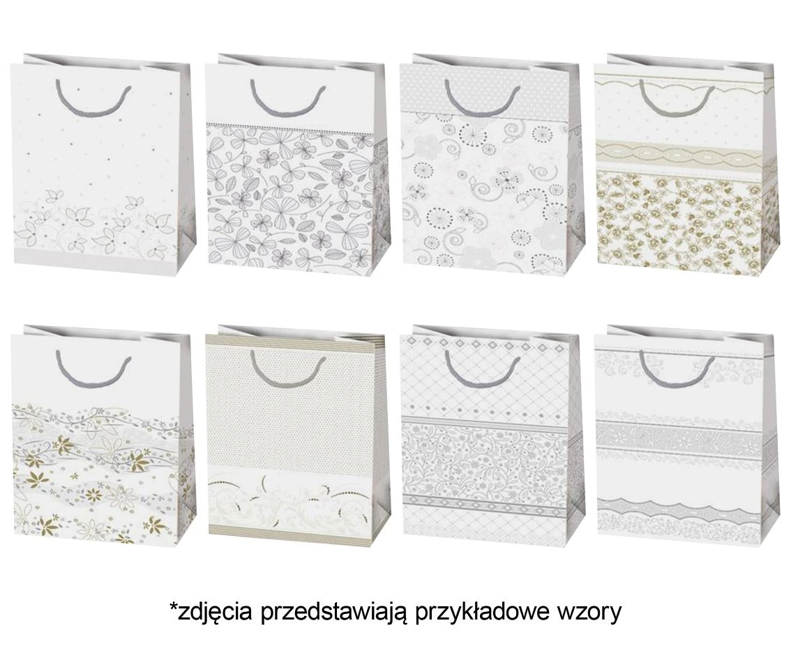 Torebka prezentowa z brokatem T3B 160x240x70 Ogólne zest. 8 Grafika - Białe, Jasne, Srebrne, Złote, 1 szt.