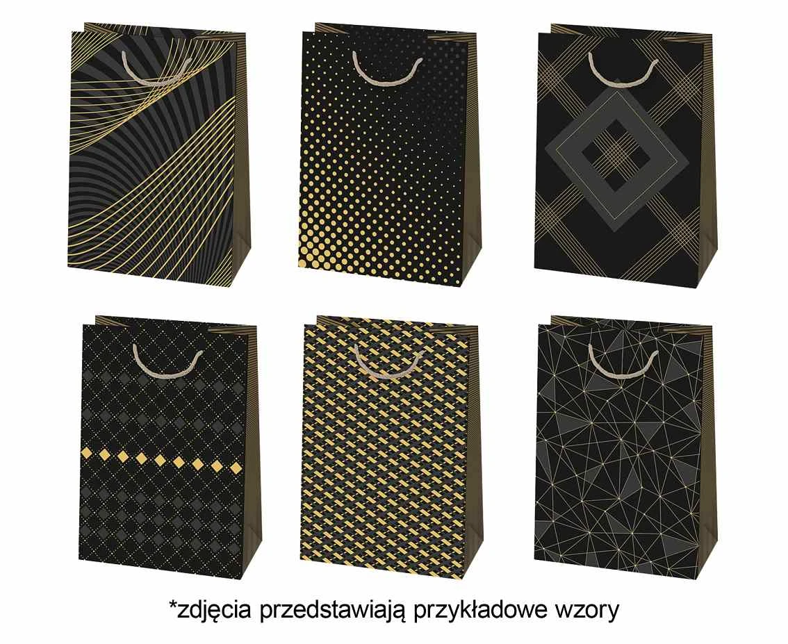 Torebka prezentowa złocona T5Z 230x320x110, mix - Ciemne, Kobiece, Męskie, Złote, 1 szt.