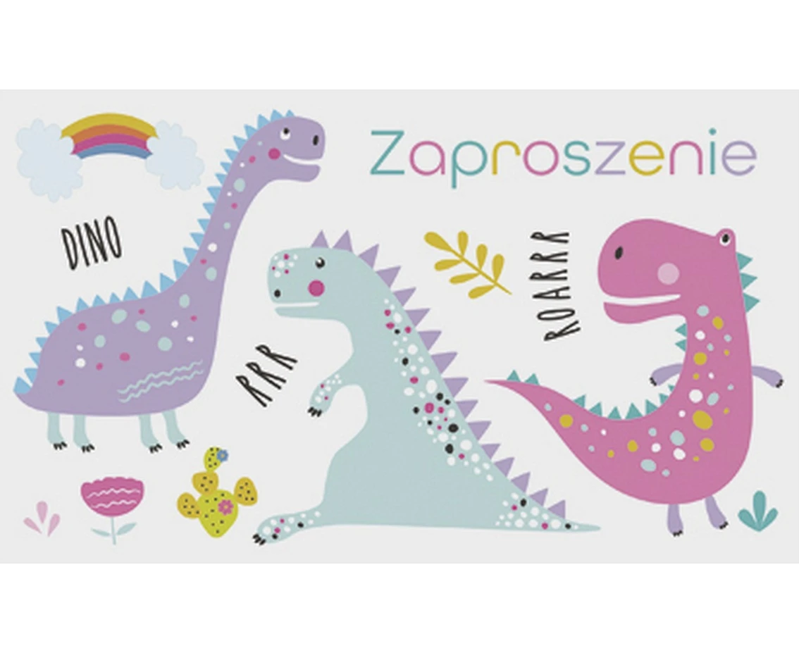 Zaproszenie Z 160x95 nr 55629 Dziecięce - Dinozaury, Dziewczynka, Zwierzęta, 10 szt.