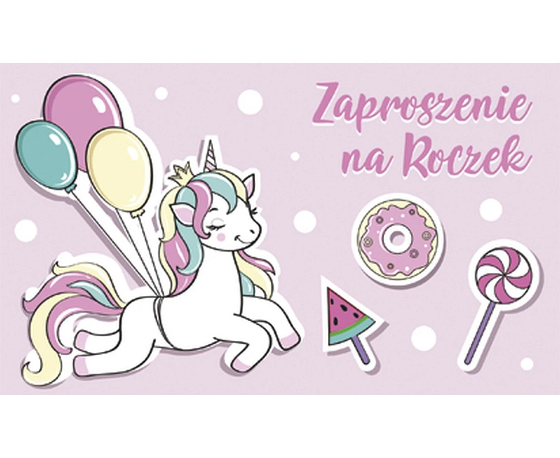 Zaproszenie Z 160x95 Urodziny Roczek zest. 60084 Dziecięce - Dziewczynka, Jednorożce, 10 szt.