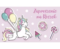 Zaproszenie Z 160x95 Urodziny Roczek zest. 60084 Dziecięce - Dziewczynka, Jednorożce, 10 szt.