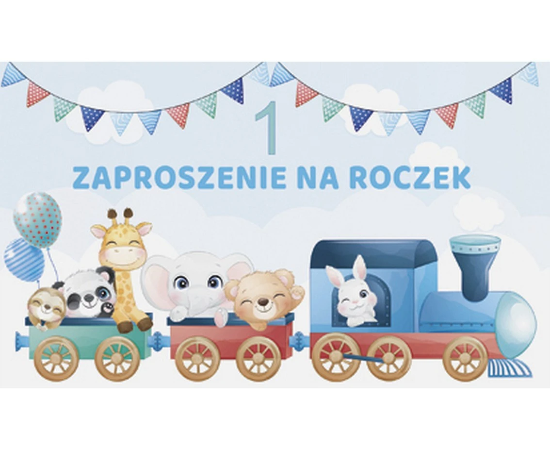 Zaproszenie Z 160x95 Urodziny Roczek zest. 60087 Dziecięce - Chłopiec, Kolejka, 10 szt.