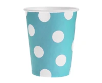 Kubeczki pap. błękitne, groszki białe, 250ml/6 szt.