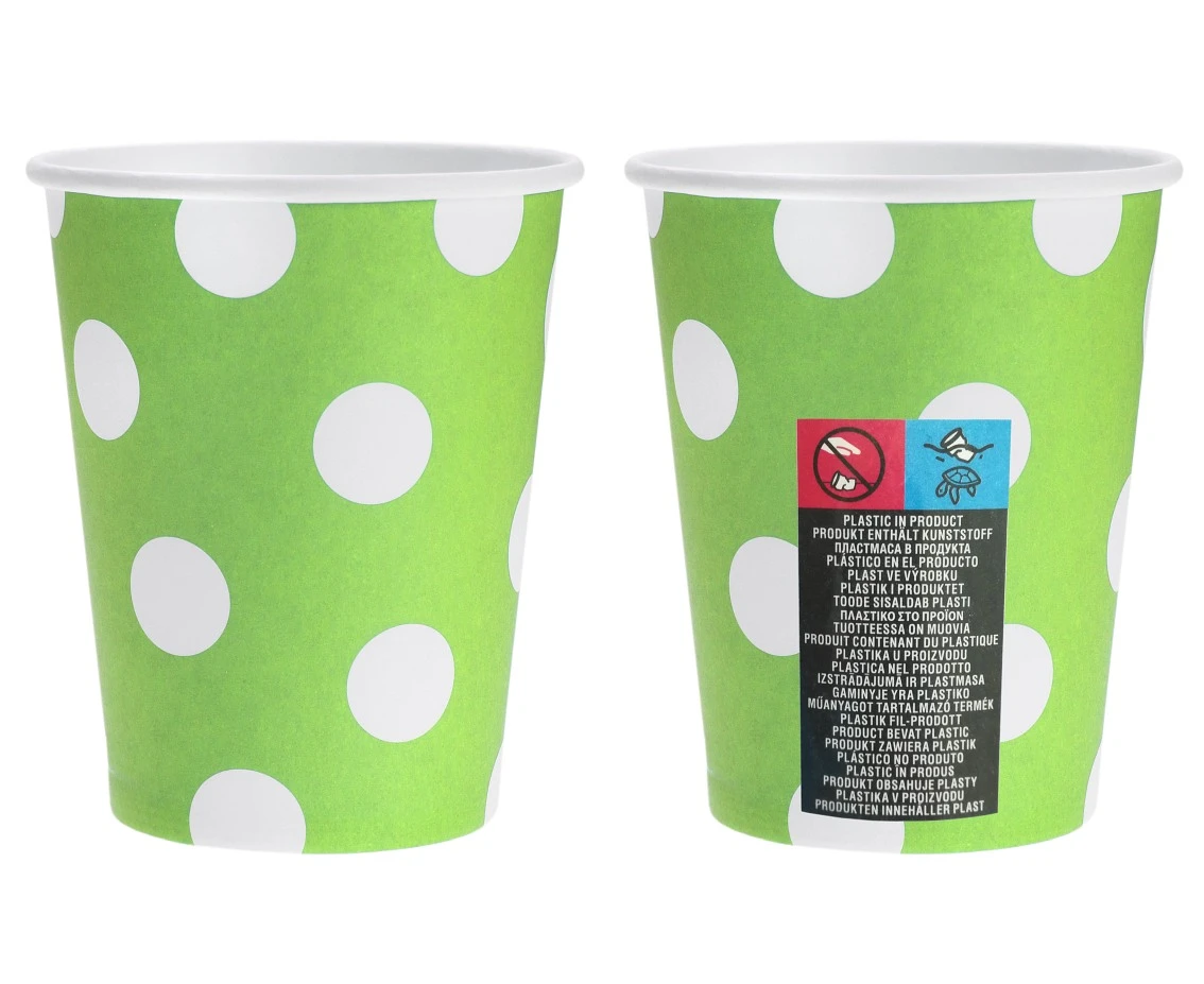 Kubeczki pap. pistacjowe, groszki białe, 270ml/6 szt.