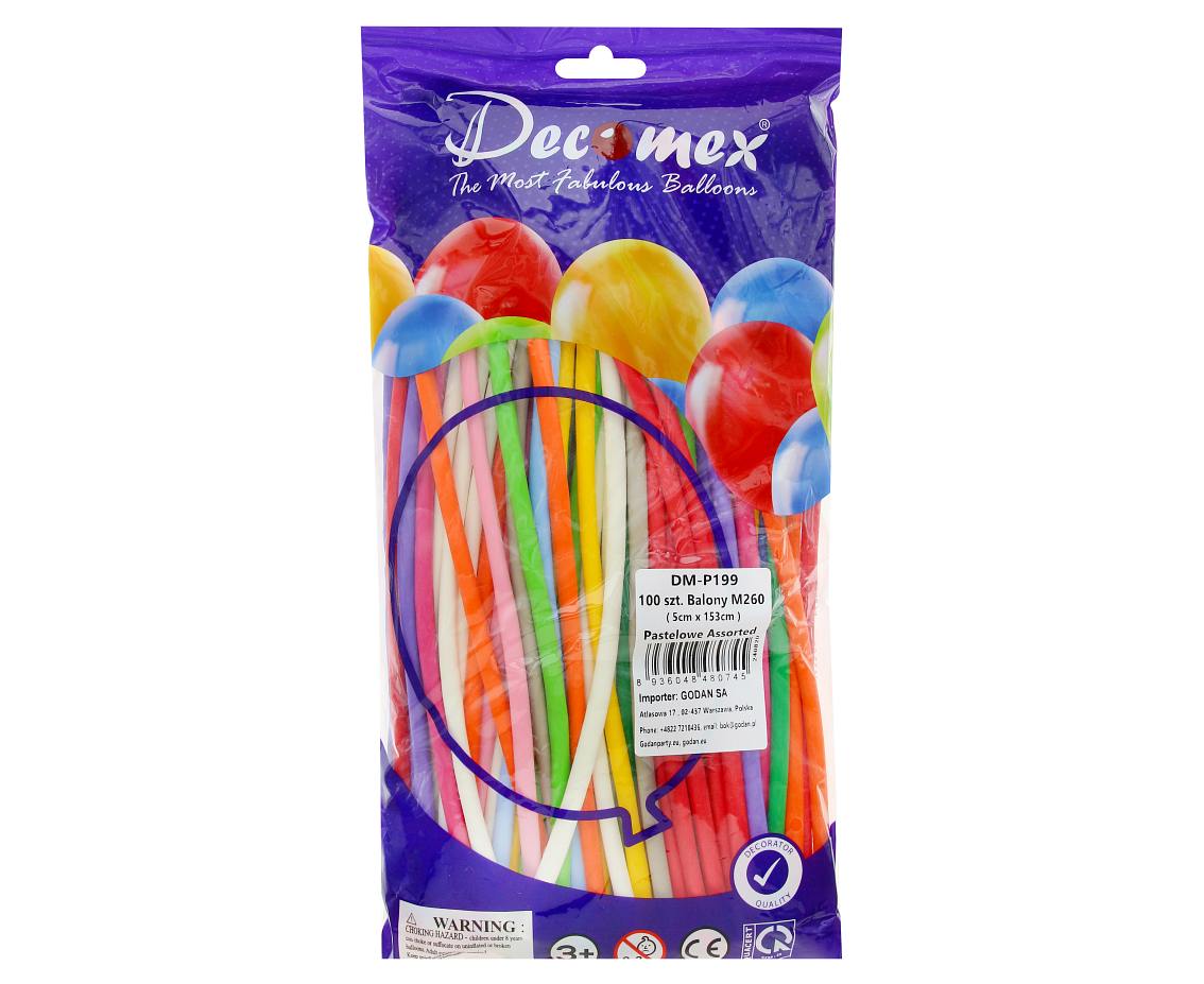Balony Decomex, M260 pastel mix do modelowania, 100szt.