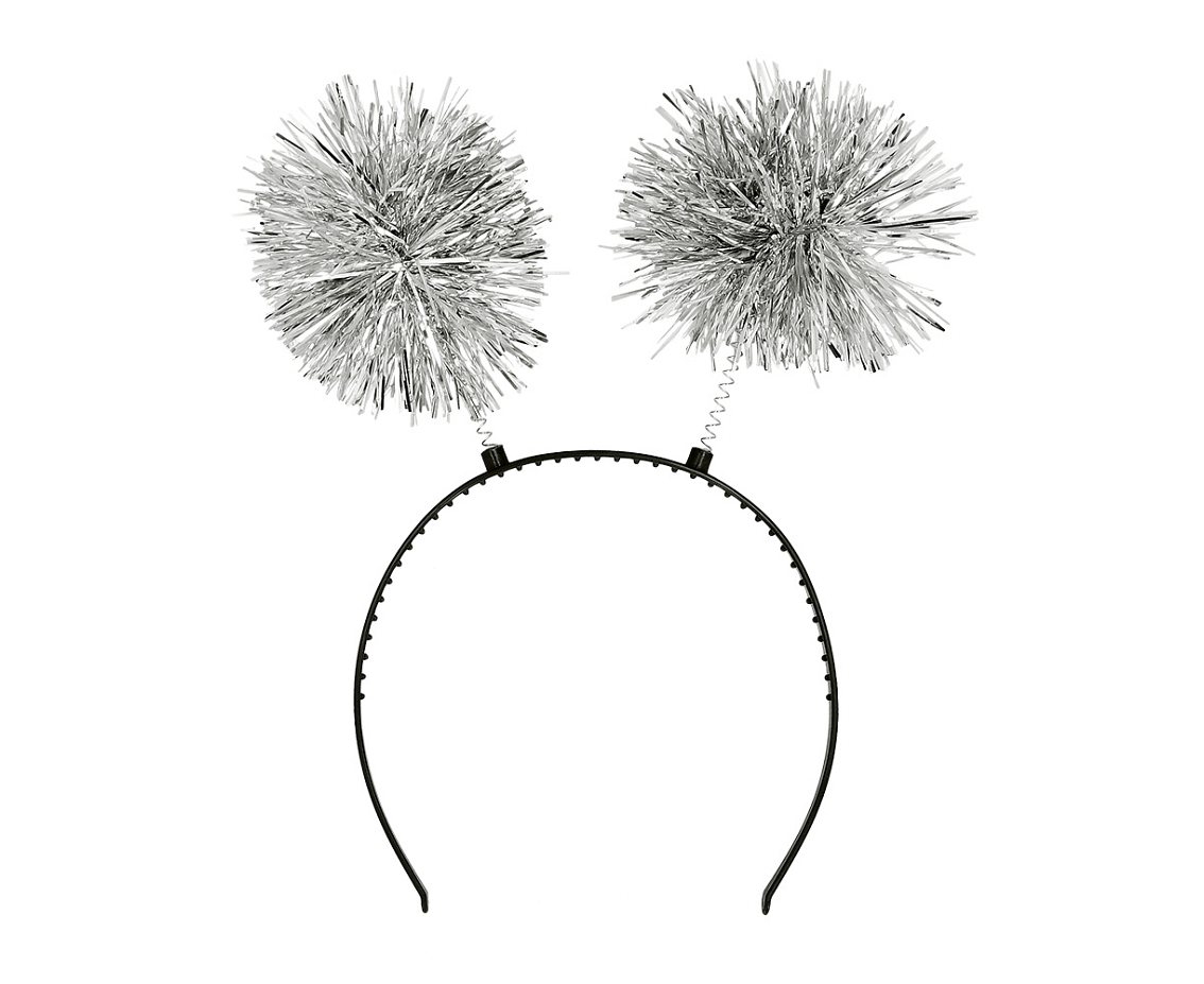 Opaska Tinsel, srebrne pompony