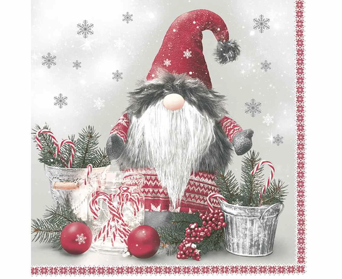 Serwetki papierowe Scandinavian Gnome with Candy Canes, 33x33 cm, 20 szt.