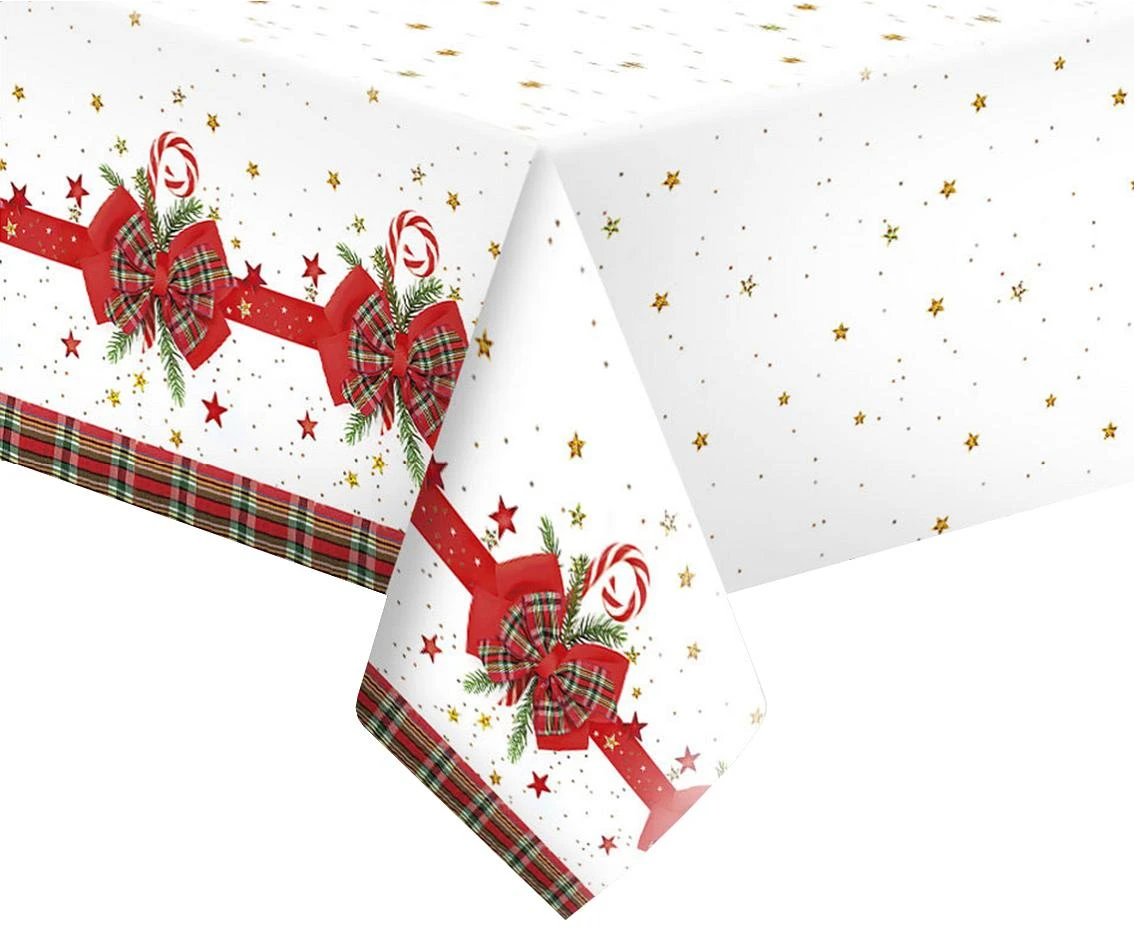 Obrus papierowy Checked Bow with Candy Cane, 120x 180 cm, 1 szt.