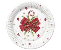 Talerzyki papierowe Checked Bow with Candy Cane, 18 cm,  8 szt.