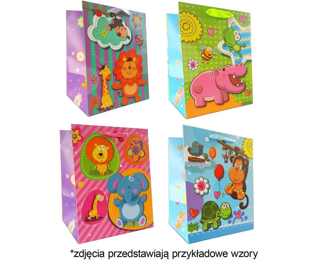 Torebka prezentowa zwierzęta 8872A/SD szerokie dno 30x38x12cm, mix, 1 szt.