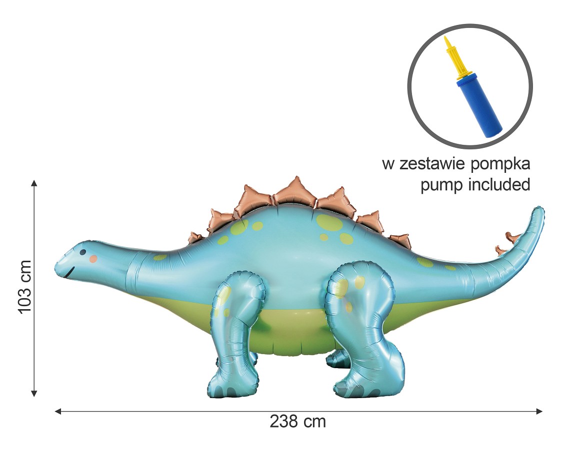 Balon foliowy Dino Stegozaur, 238x91x103 cm z pompką KK