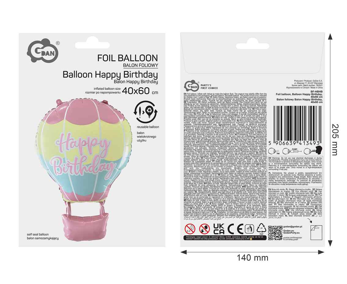 Balon foliowy Balon Happy Birthday, 40x60 cm