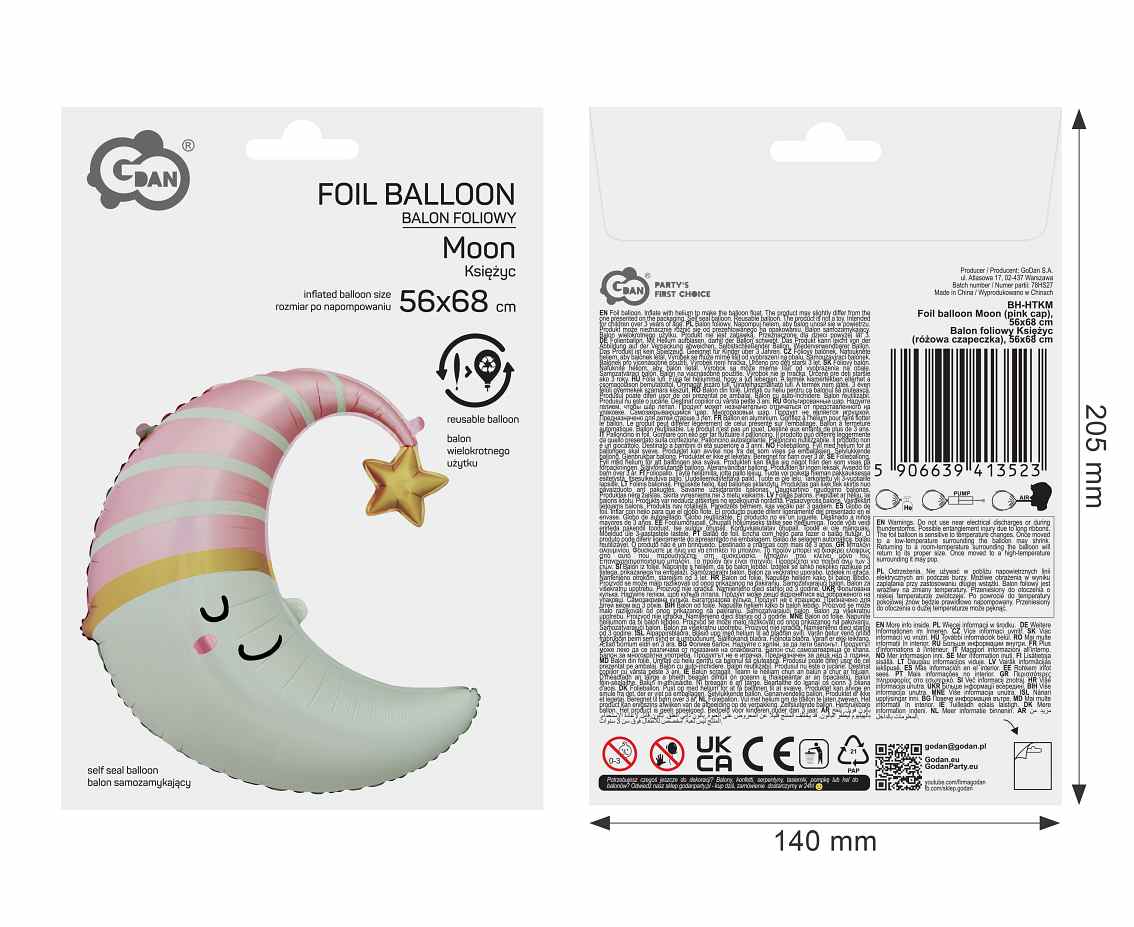 Balon foliowy Księżyc (różowa czapeczka), 56x68 cm