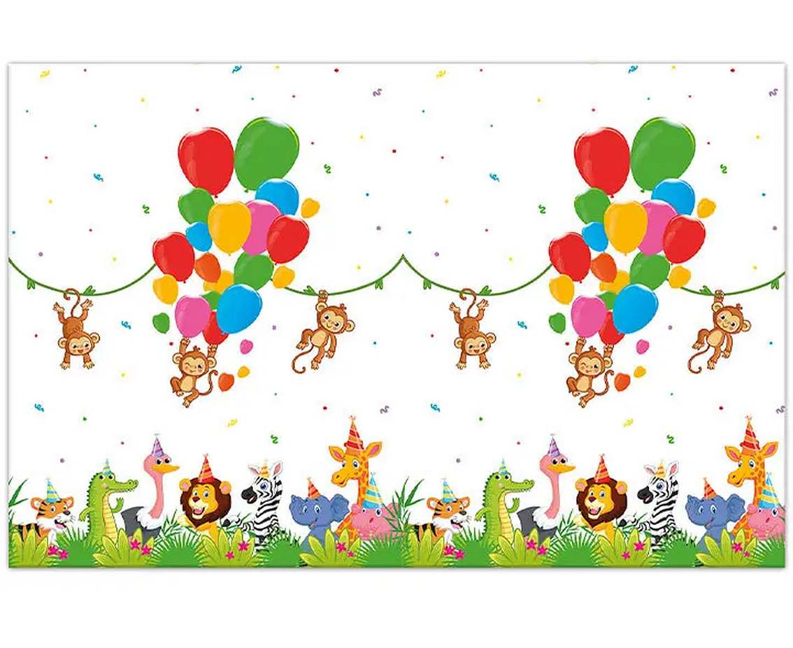 Obrus plastikowy na stół 10x180 cm, Jungle Balloons