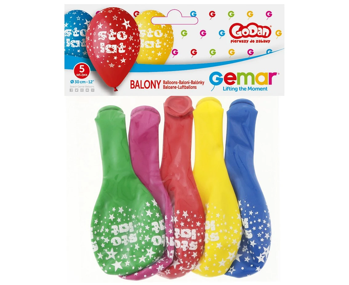 Balony Gemar 12", pastel premium "sto lat", 5szt.