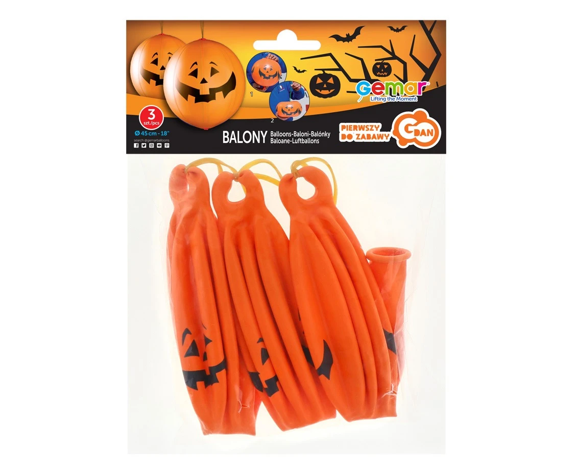 Balony Gemar, pastel premium dynie na halloween, piłki z gumką, 3szt.