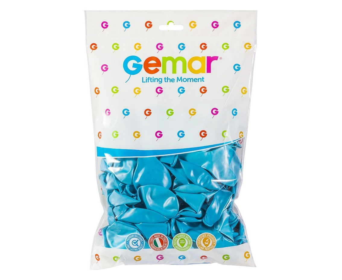 Balony Gemar 10", metalik błękitne, 100szt.