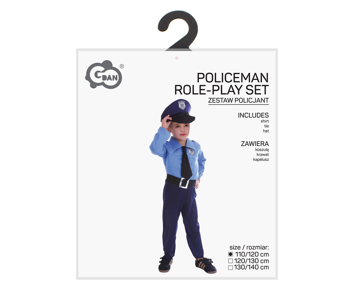 Zestaw dla dzieci Policjant (koszula, krawat, kapelusz), rozm. 110/120 cm