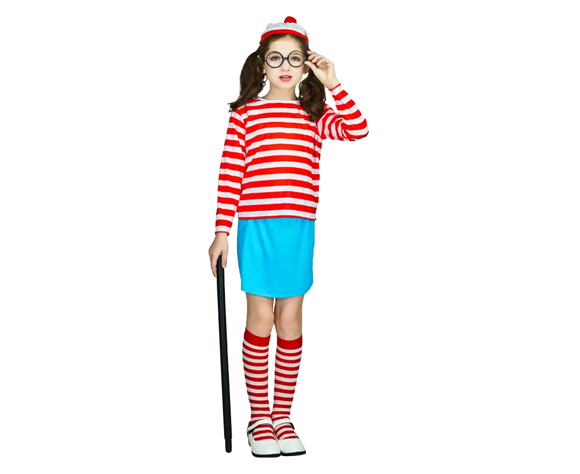 Zestaw dla dzieci Ciekawska Dziewczynka (kapelusz, okulary, top, spodnica, pończochy), rozm. 130/140 cm