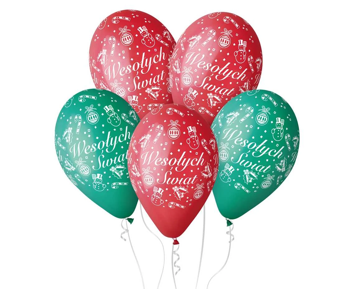 Balony Gemar 12", pastel premium "wesołych świąt", czerwone i zielone, 5szt. KK