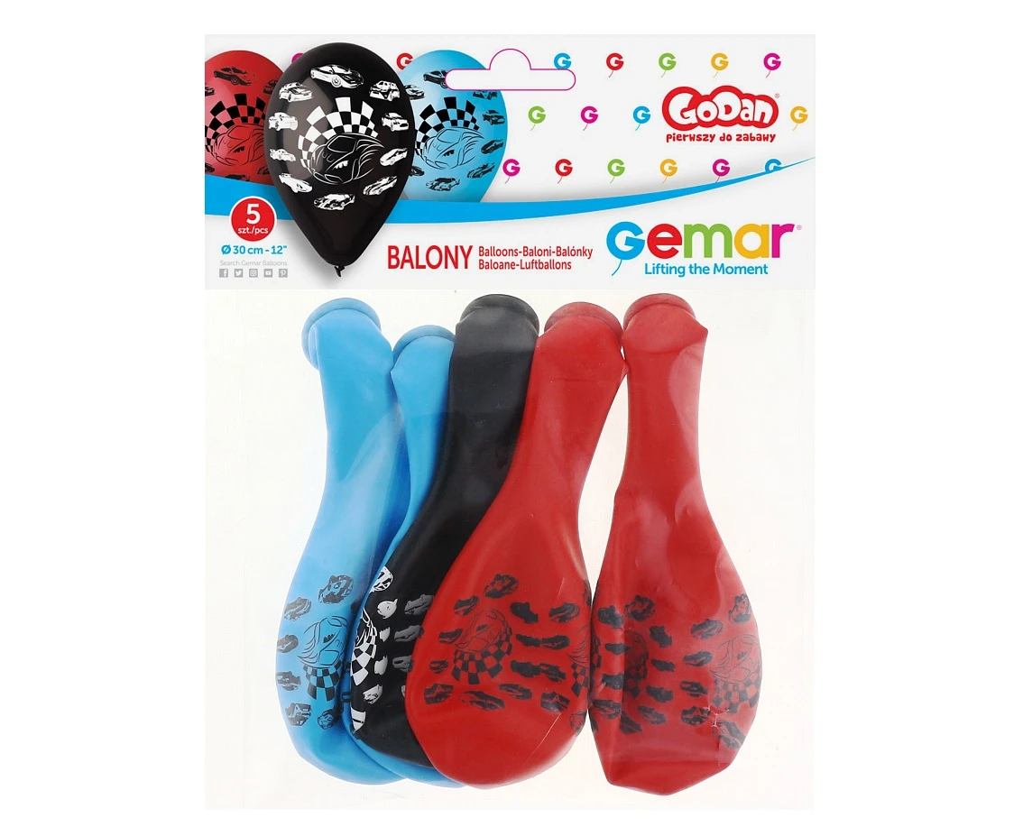 Balony Gemar 12", pastel premium samochody, pastel 5szt.