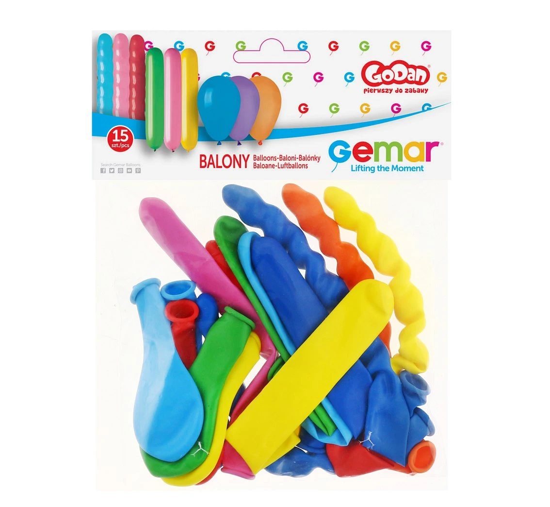 Balony Gemar, pastel premium różne kształty, 15szt.