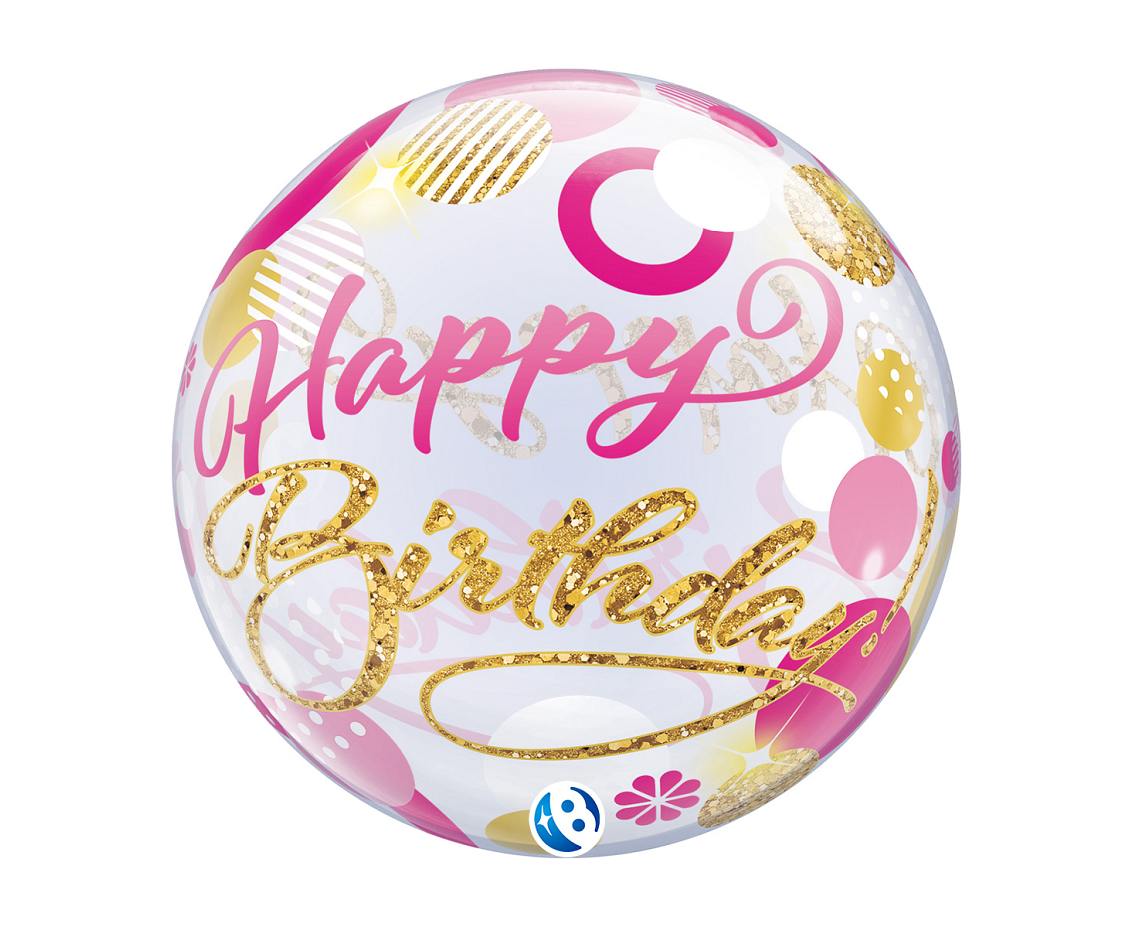 Balon Takara BUBBLE BALLOON Birthday Pink & Gold Dots, 22"