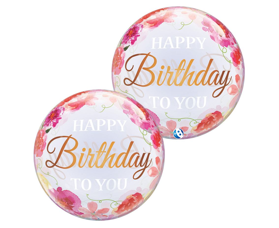 Balon Takara BUBBLE BALLOON Birthday To You Pink Peonies, 22"
