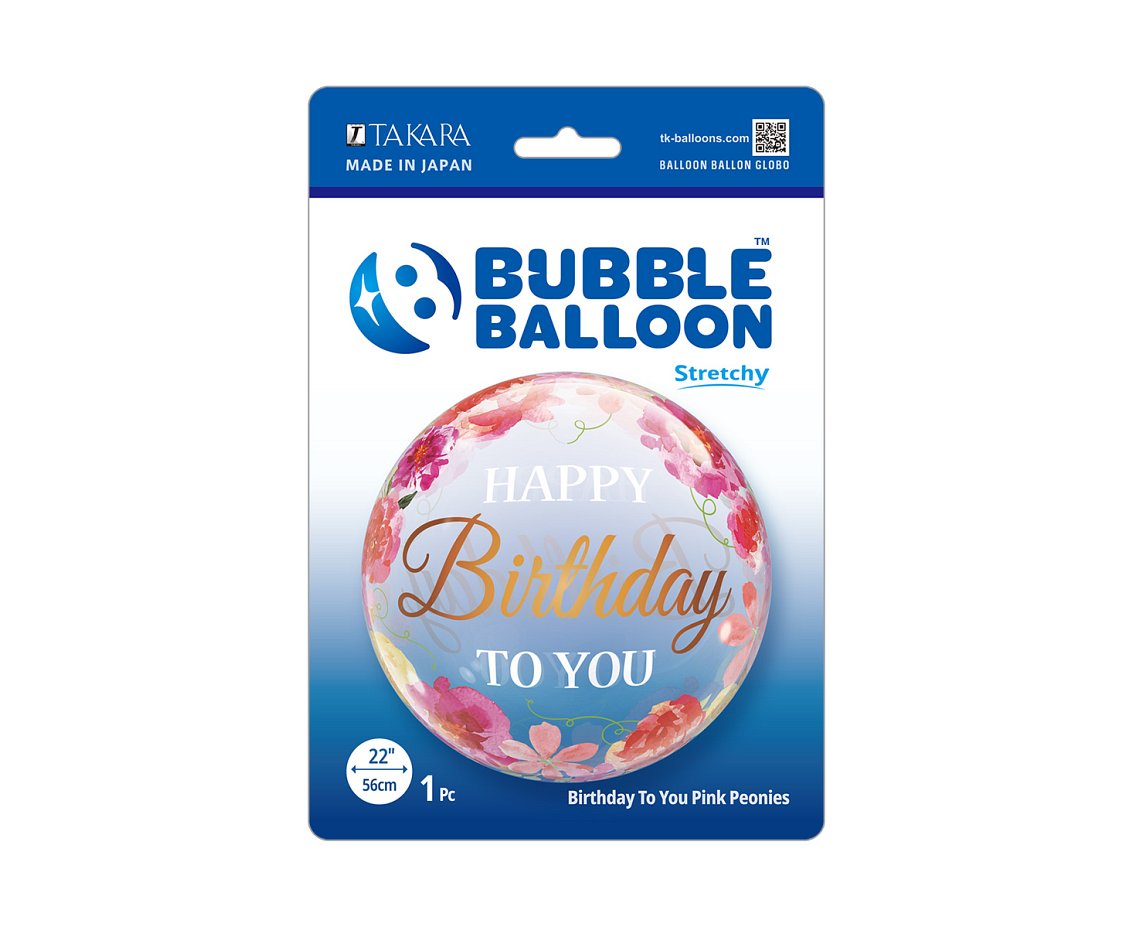 Balon Takara BUBBLE BALLOON Birthday To You Pink Peonies, 22"