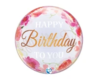 Balon Takara BUBBLE BALLOON Birthday To You Pink Peonies, 22"