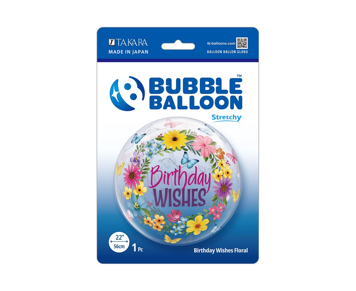 Balon Takara BUBBLE BALLOON Birthday Wishes Floral, 22"