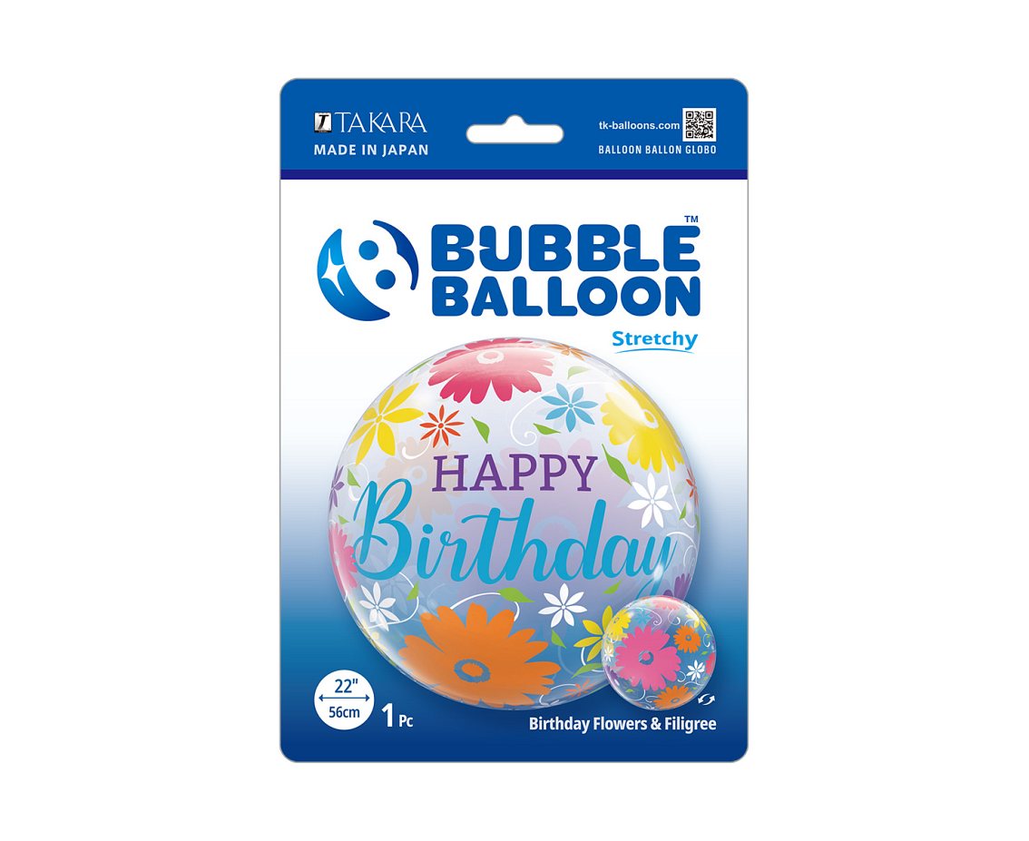 Balon Takara BUBBLE BALLOON Birthday Flowers & Filigree, 22"
