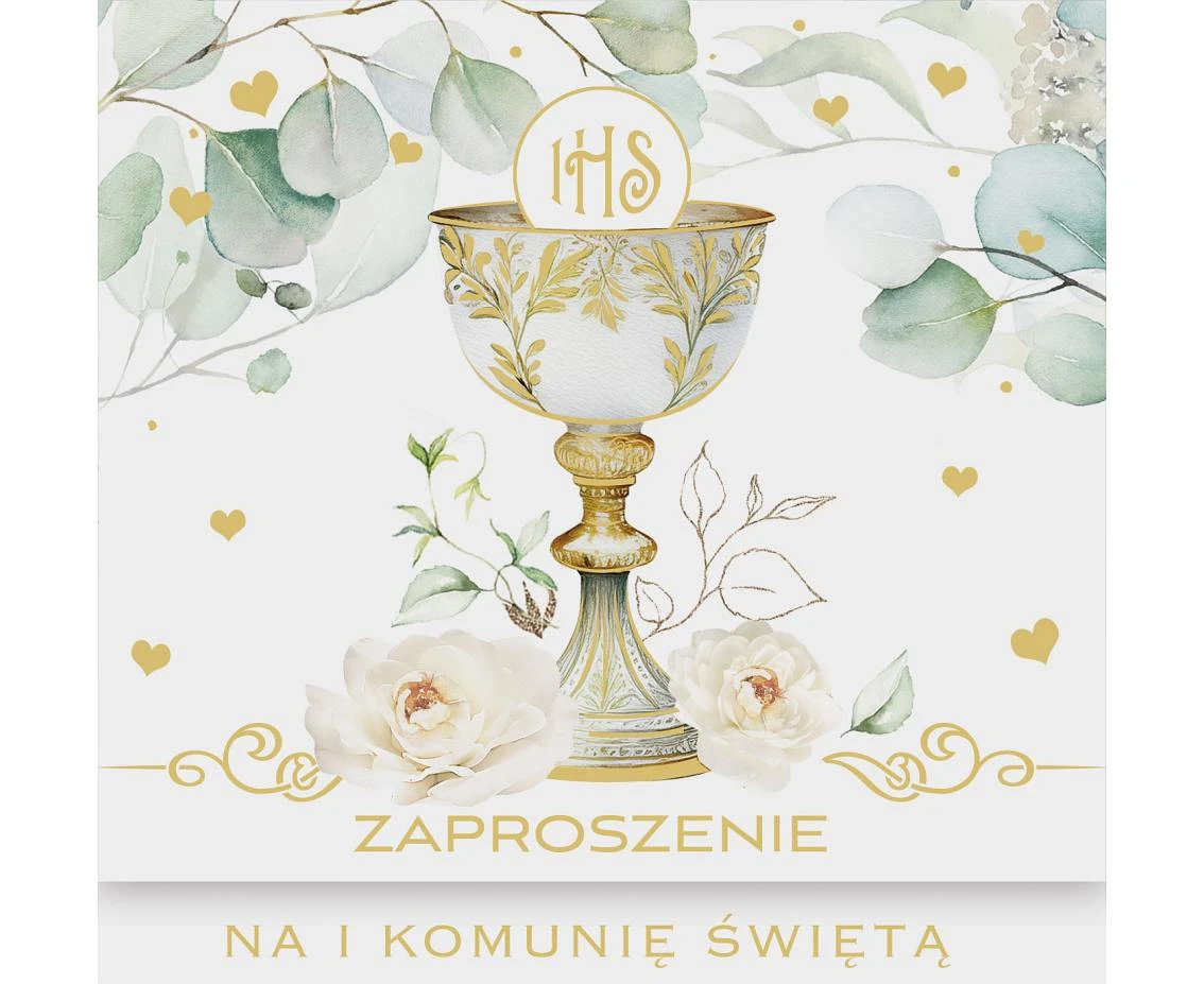 Zaproszenie kwadrat ZKW 120x120 Komunia zest. 62165 Dziecięce - Chłopiec, Dziewczynka, Złote, 10 szt.