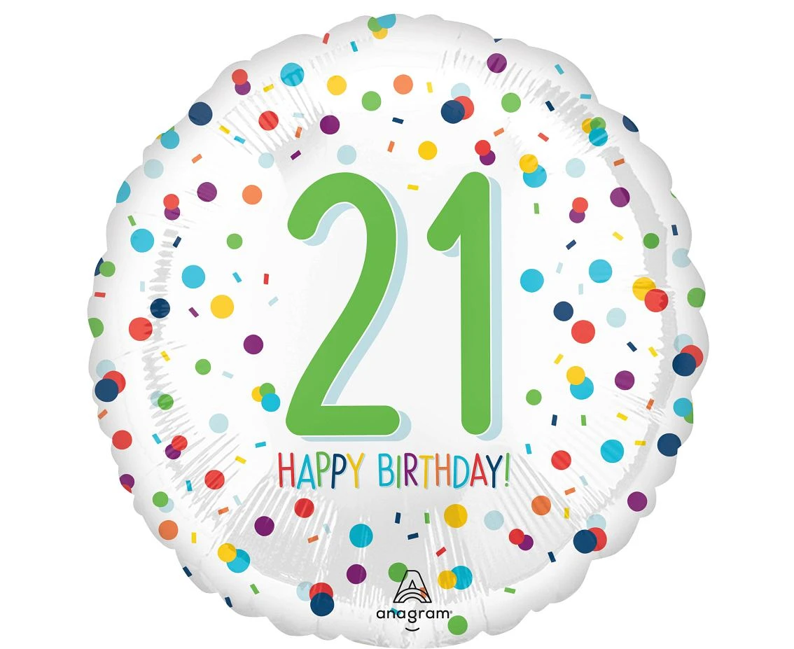 Balon foliowy 18" SHP -  Confetti bday 21 KK