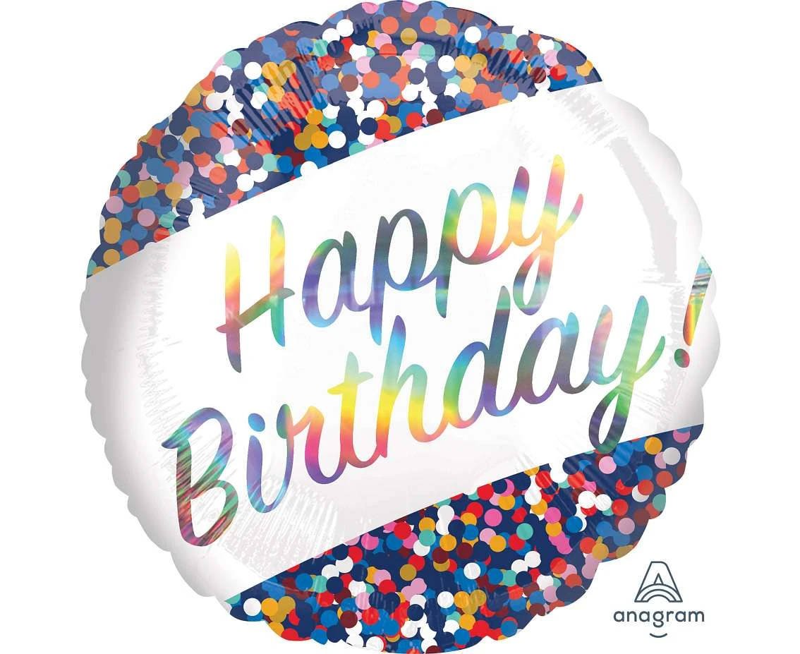 Balon foliowy 18" SHP - Holo iridescent bday Confetti KK