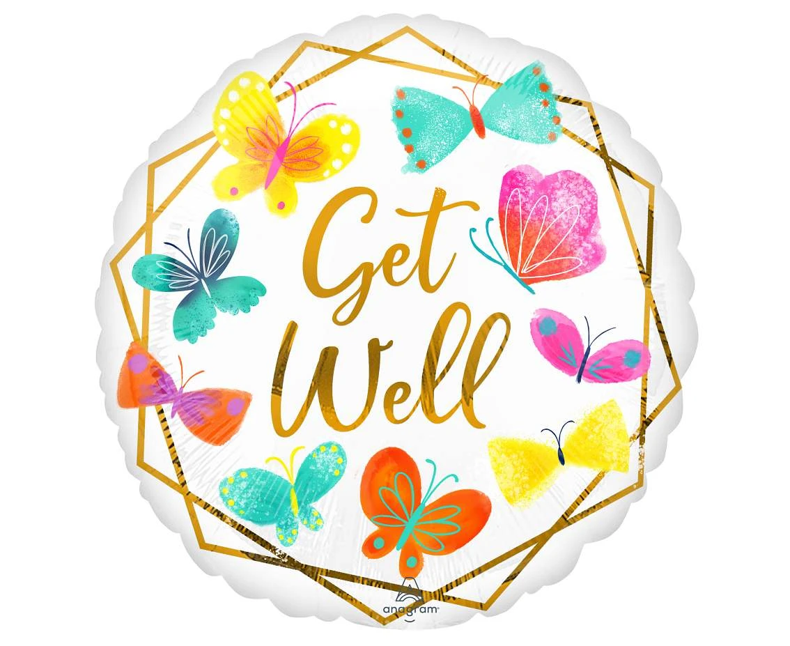 Balon foliowy 18" SHP -  Get well white & gold KK