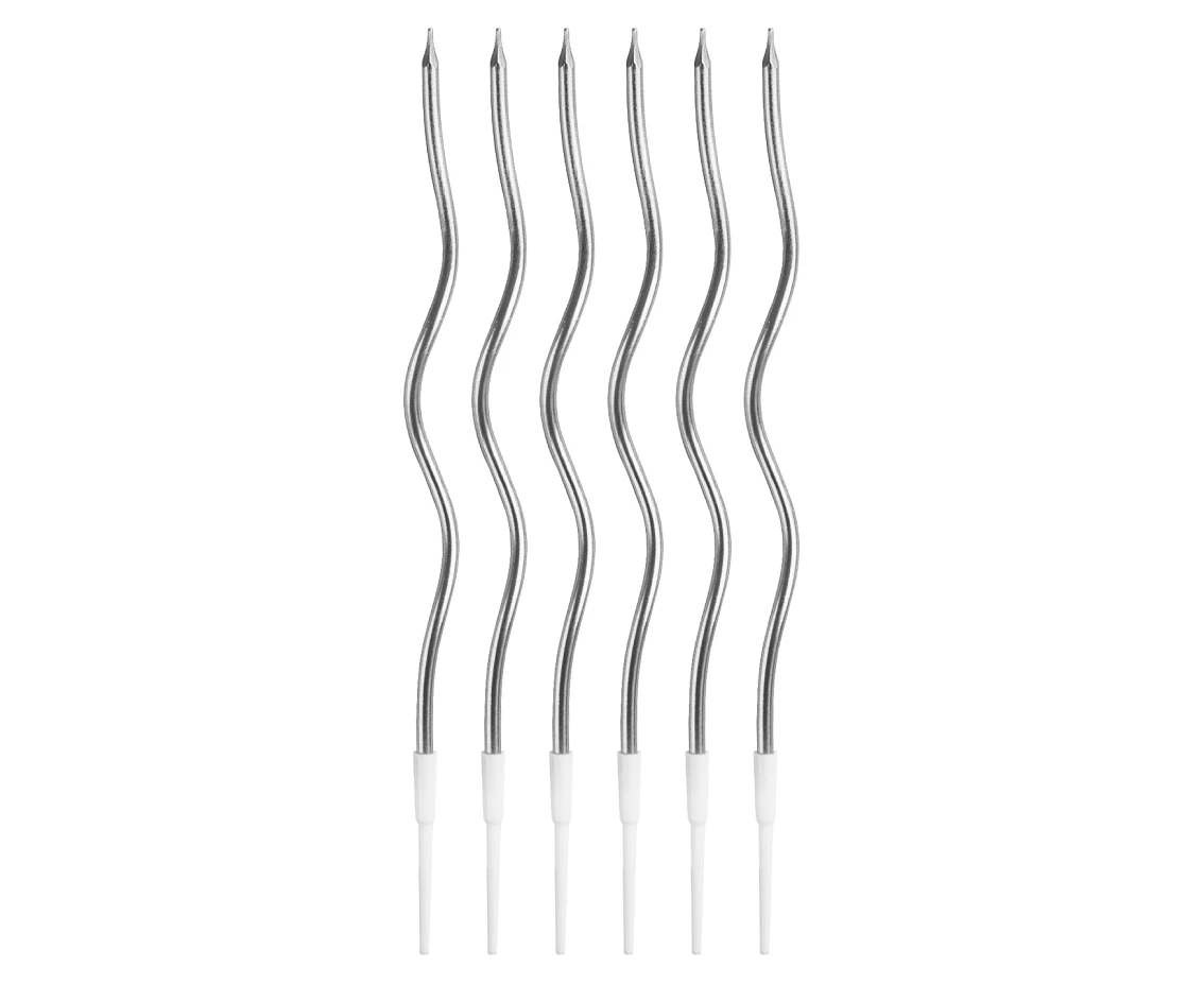 Świeczki B&C Świderki, metaliczne srebrne, 16 cm, 6 szt. KK