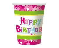 Kubeczki papierowe Happy Birthday różowe, 270ml/6 szt. KK