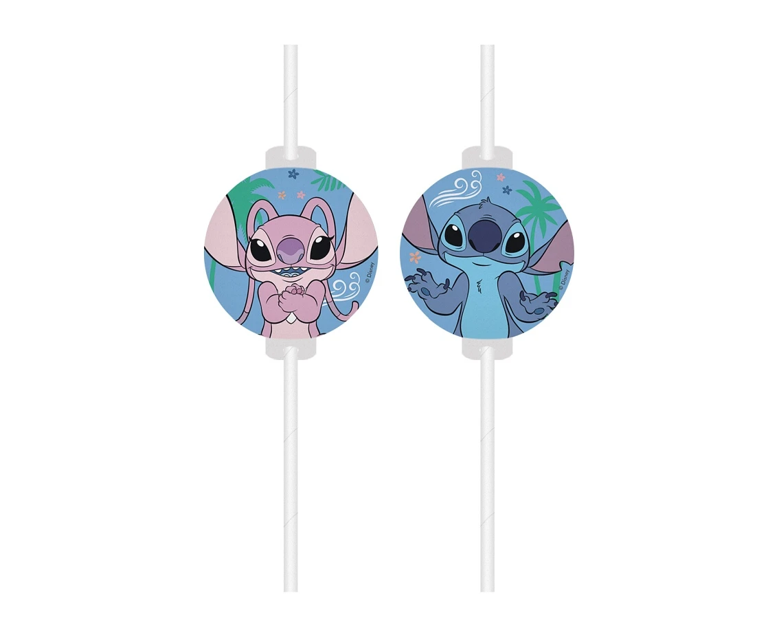 Rurki (słomki) papierowe z medalionem Stitch & Angel Disney, 4 szt.